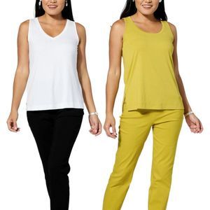 WynneLayers 2-pack Scoop-Neck and V-Neck Tank Set Chartreuse/Cloud - Regular